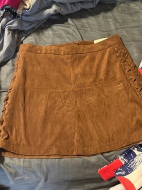 Jolt Brown Suede Lace-Up Mini Skirt